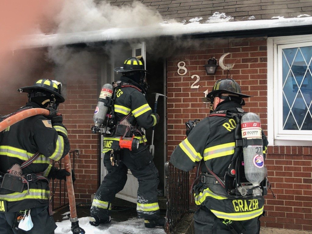 Firefighters arrive at a Justice house fire on February 10. (Photo courtesy of Roberts Park Fire Protection District)