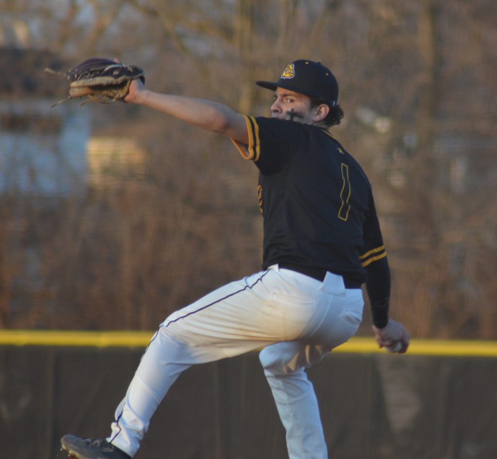 Richards’ Christian Rosales delivers a pitch in a huge come-from-behind victory over Stagg on March 16. Photo by Jeff Vorva