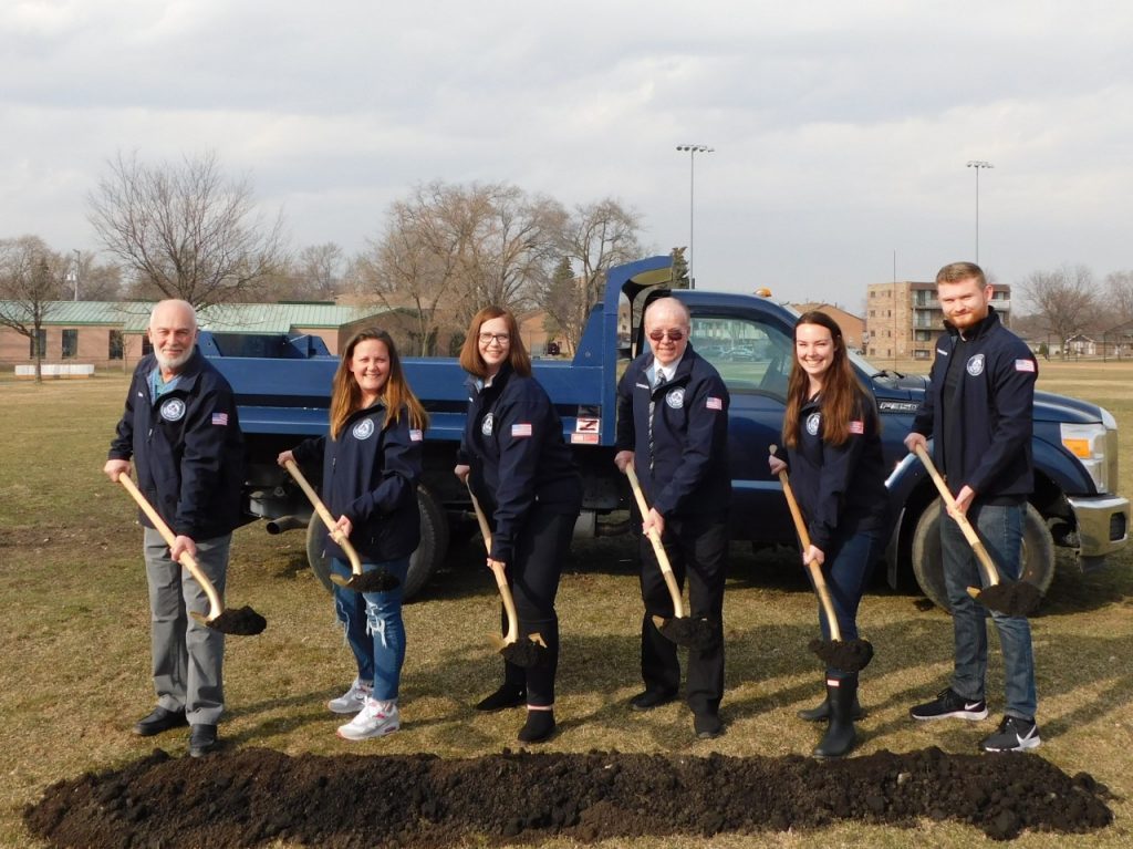 Park Commissioner Tom Bosworth (from left), Commissioner Tabatha Sutera, Commissioner Carrie Bernardoni, Commissioner Larry Noyes, Executive Director Jennifer Bonbrake, Commissioner Mark Leahy break ground last week on improvements to Commissioners Park in Justice. (Supplied photo)