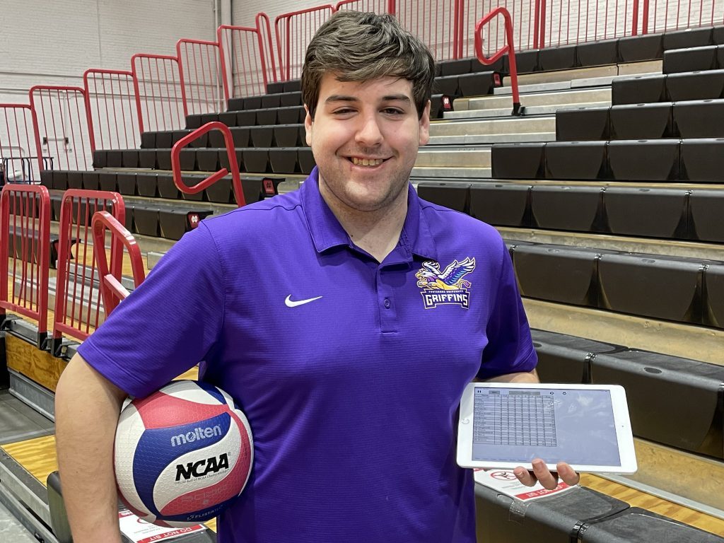 Evergreen Park native Zach Rothstein has traded the volleyball for an iPad for his tools of the trade as he is an assistant coach for his alma mater, Fontbonne University. Photo by Jeff Vorva