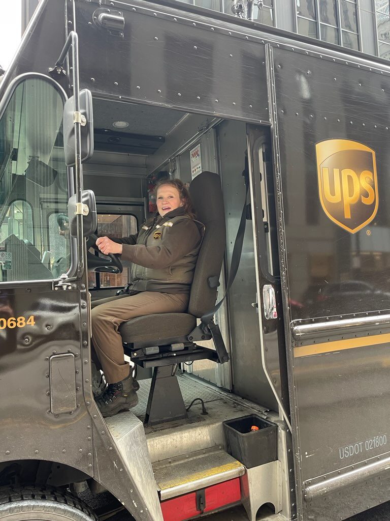 Laverne Foltz behind the wheel of her truck, ready to make deliveries safely. --Supplied photo