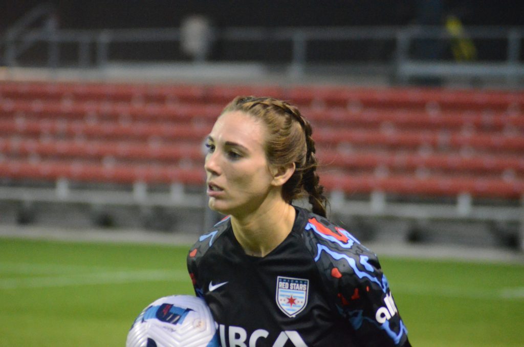 Tatumn Milazzo was named one of the top players in the NWSL in June. Photo by Jeff Vorva