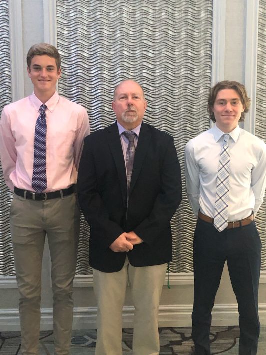 EPCHS Principal Bill Sanderson stands with Valedictorian Thomas Gricus and Salutatorian John Bledsoe. (Supplied photo)