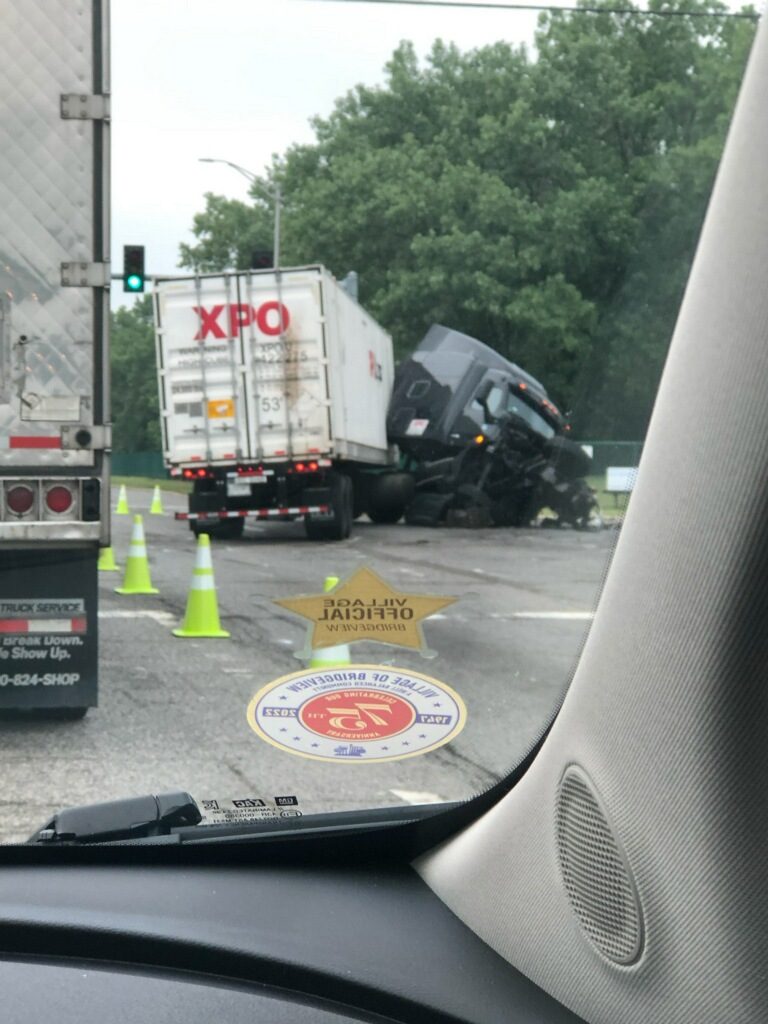 Two people were killed early Saturday morning when the vehicle they were in collided with this semi-truck at 79th Street and Roberts Road in Bridgeview. (Photo supplied by Bridgeview Police Department)