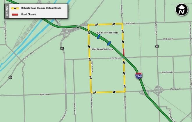 Roberts Road closures and detours. (Supplied by Illinois Tollway Authority)
