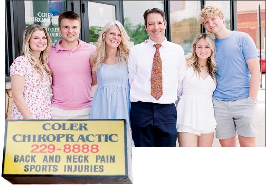 Dr. Joseph Coler, D.C., and his wife, Dr. Wendi Coler, D.C., and their children, Chase, Christian, Stefanie and Elle, gather for a photo outside the popular Coler Chiropractic office. --Supplied photo