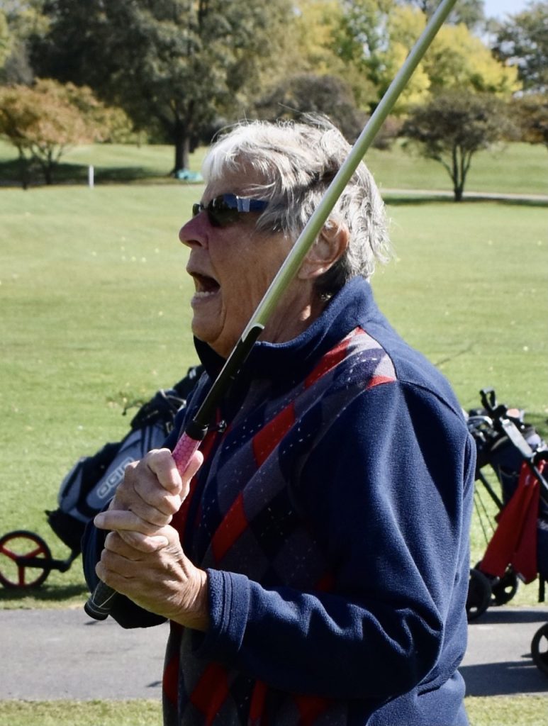 Sue Smith watches her drive on the first hole at Flagg Creek on Oct. 14. She is not surprised the course is so popular. (Photos by Steve Metsch) 