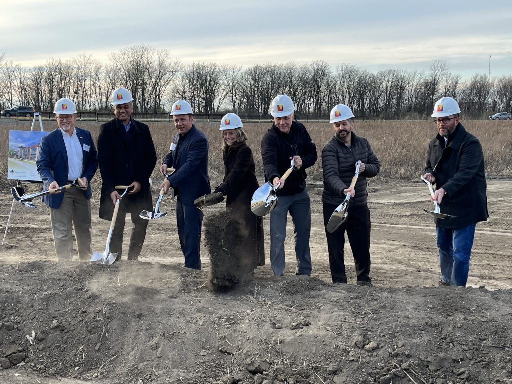 Members of the Village of Orland Park and Silver Cross Hospital take part in a ceremonial groundbreaking for a new medical facility on November 14. (Photo by Jeff Vorva)