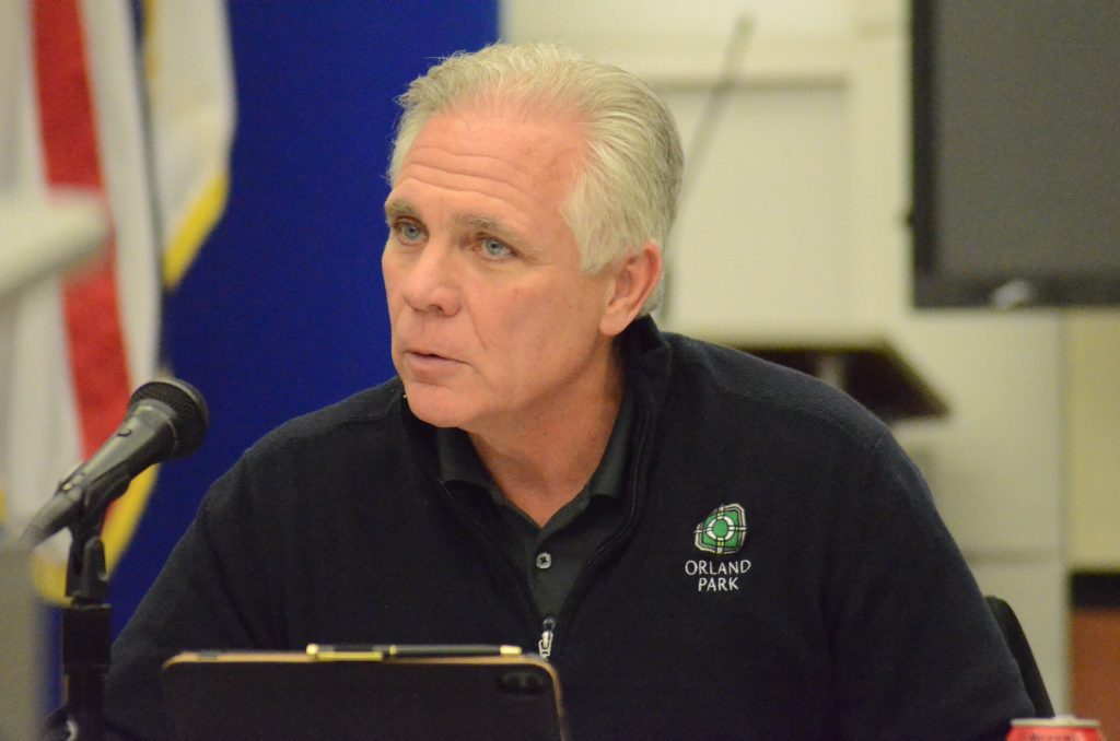 Orland Park Mayor Keith Pekau sounds off Monday night about what he liked and didn't like about changes to the SAFE-T Act. (Photo by Jeff Vorva)