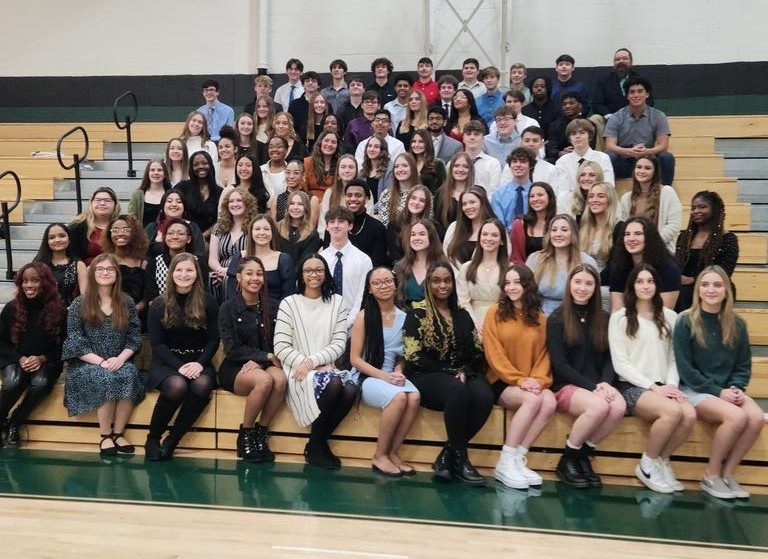 NHS Faculty Sponsor Ben Nesler (top row, far right) and the 44 new members of the National Honors Society at EPCHS. (Supplied photo) 