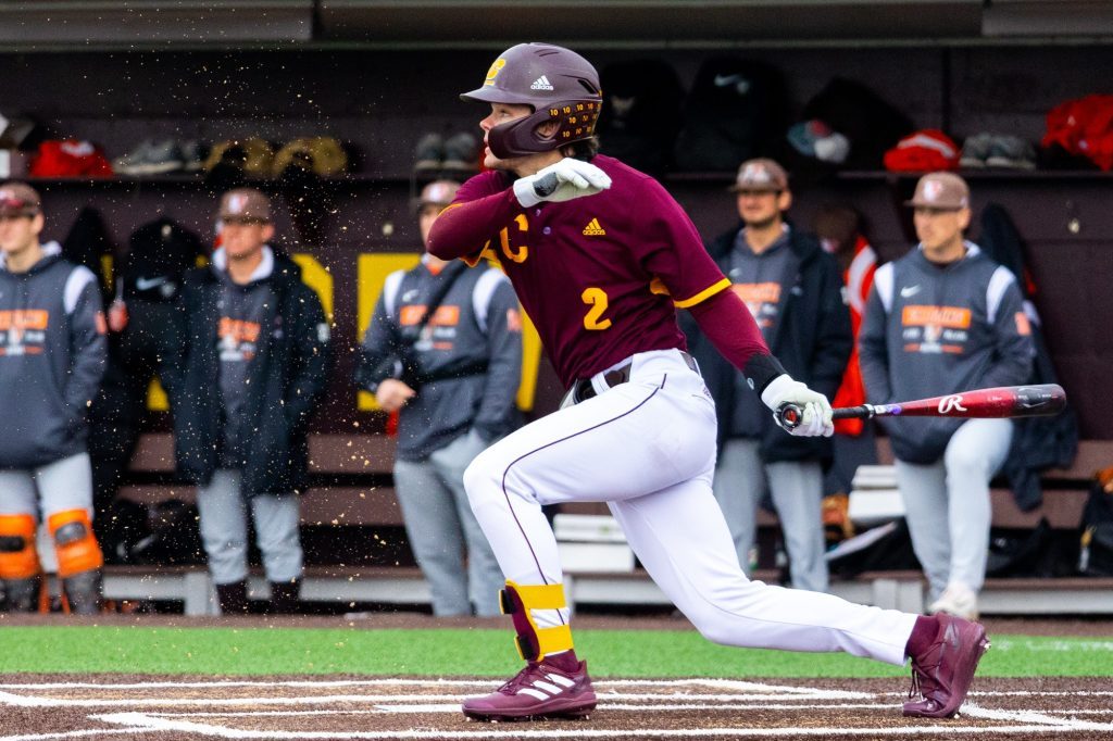 Luke Sefcki, a freshman second baseman at Central Michigan, had 10 hits in 16 at-bats, drove in six runs, totaled 10 bases and stole three bases over a four-game stretch. Photo courtesy of Central Michigan University Athletics