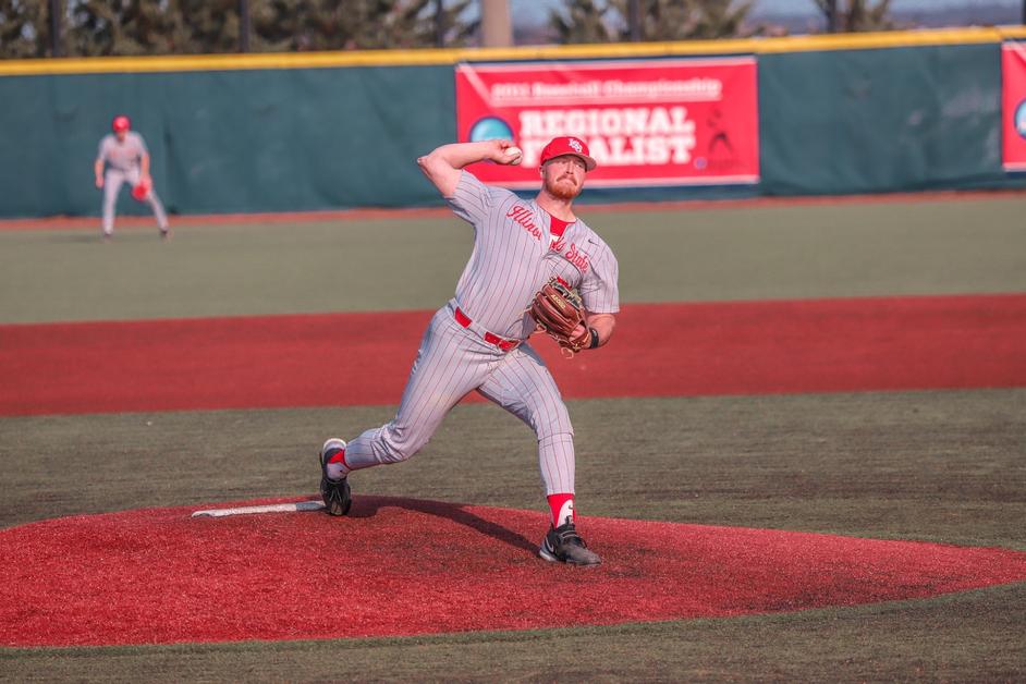 Illinois State pitcher Derek Salata, a Nazareth graduate, struck out 11 hitters in a 2-0 loss to Belmont, becoming the sixth Redbird to strike out 10 or more hitters three times in a season. Photo courtesy of Illinois State University Athletics