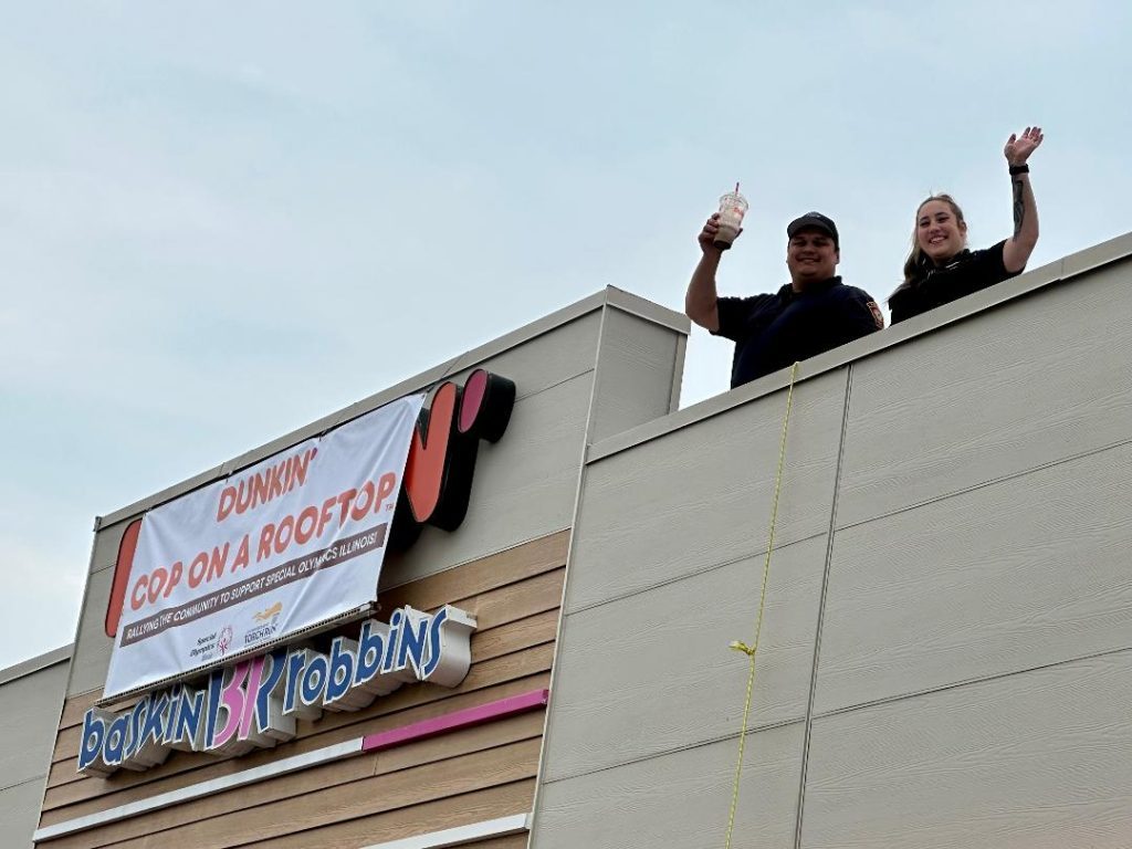 Two Worth offices wave from the roof of the Dunkin' Donuts at 6707 W. 111th St. (Photos by Kelly White)