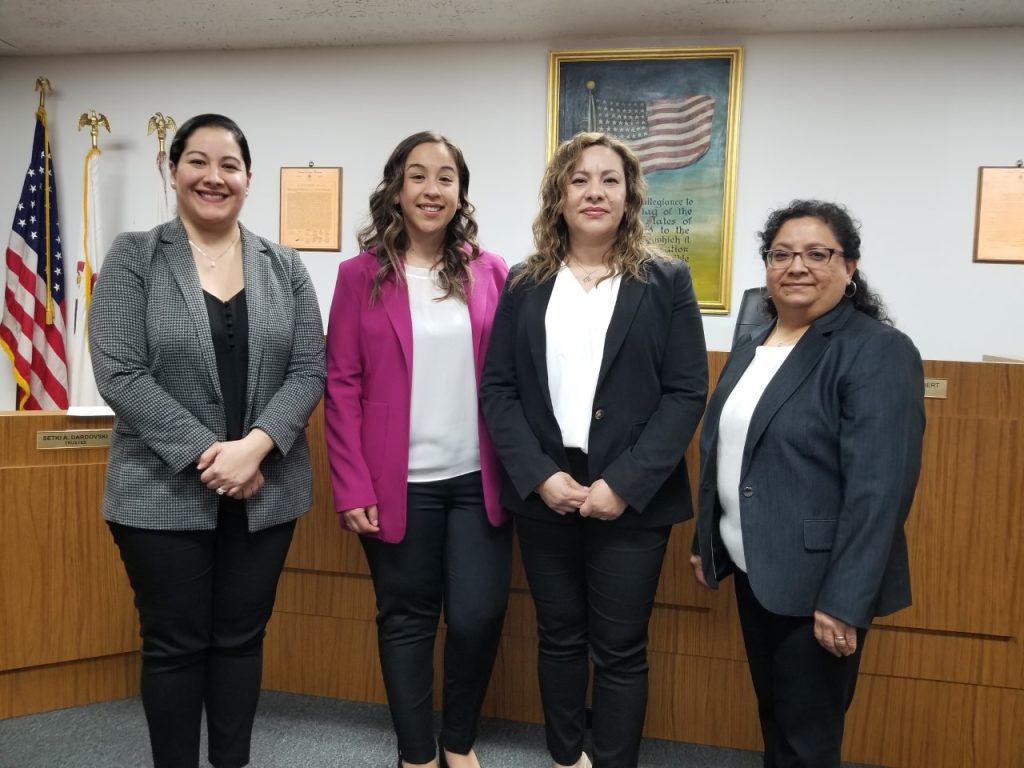 Judge Iris Chavira, with newly sworn-in Summit Village trustees (from left) Lorena Manriquez, Sonia Ponce, Aurora O. Rodriguez. (Photos by Carol McGowan)