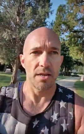 Robert Swiderski discusses his upcoming 80-mile walk during a training ruck earlier this month. --Screenshot from a selfie video