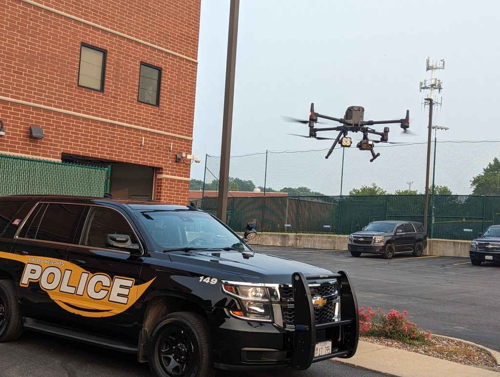 Palos Heights police show off their second-generation drone. (Photo courtesy of Palos Heights Police Department)