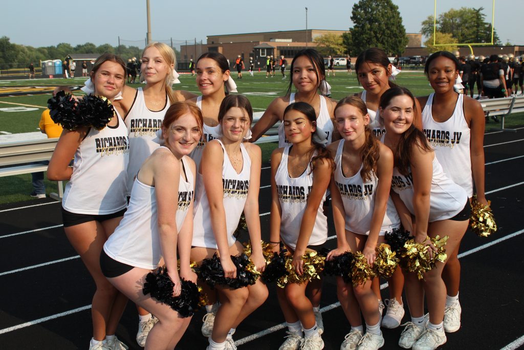 The junior varsity cheerleaders from Richards High School performed at the annual Black and Gold Game to kick off the football season. (Supplied photos)