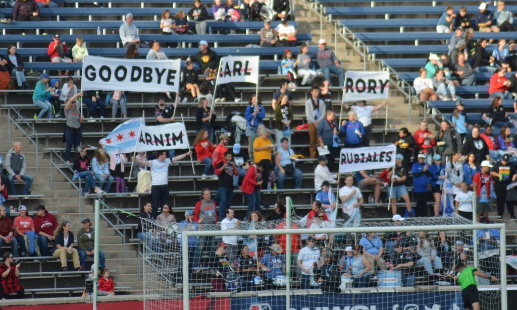 Some Red Stars fans welcome the team's new owners Sept .17 by saying goodbye to some controversial figures in the previous regime. Photo by Jeff Vorva 