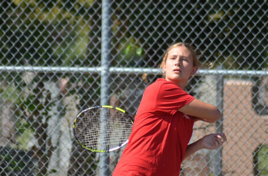Helena Klooster of Marist and Orland Park could go deep into the IHSA state tennis tournament even though she is only a freshman. Photo by Jeff Vorva
